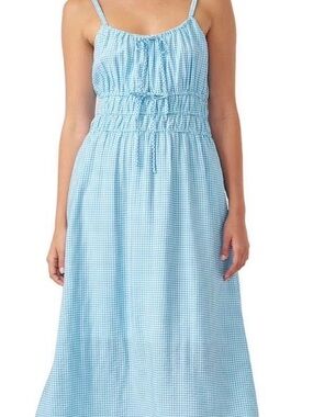 Light Blue Gingham Smocked Maxi Dress